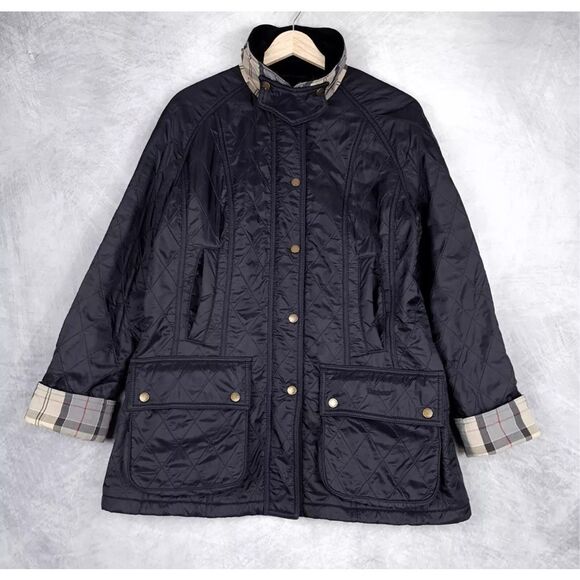 Barbour Jacket Summer Beadnell Quilted Women Size 1X Black Button Up - Picture 1 of 14